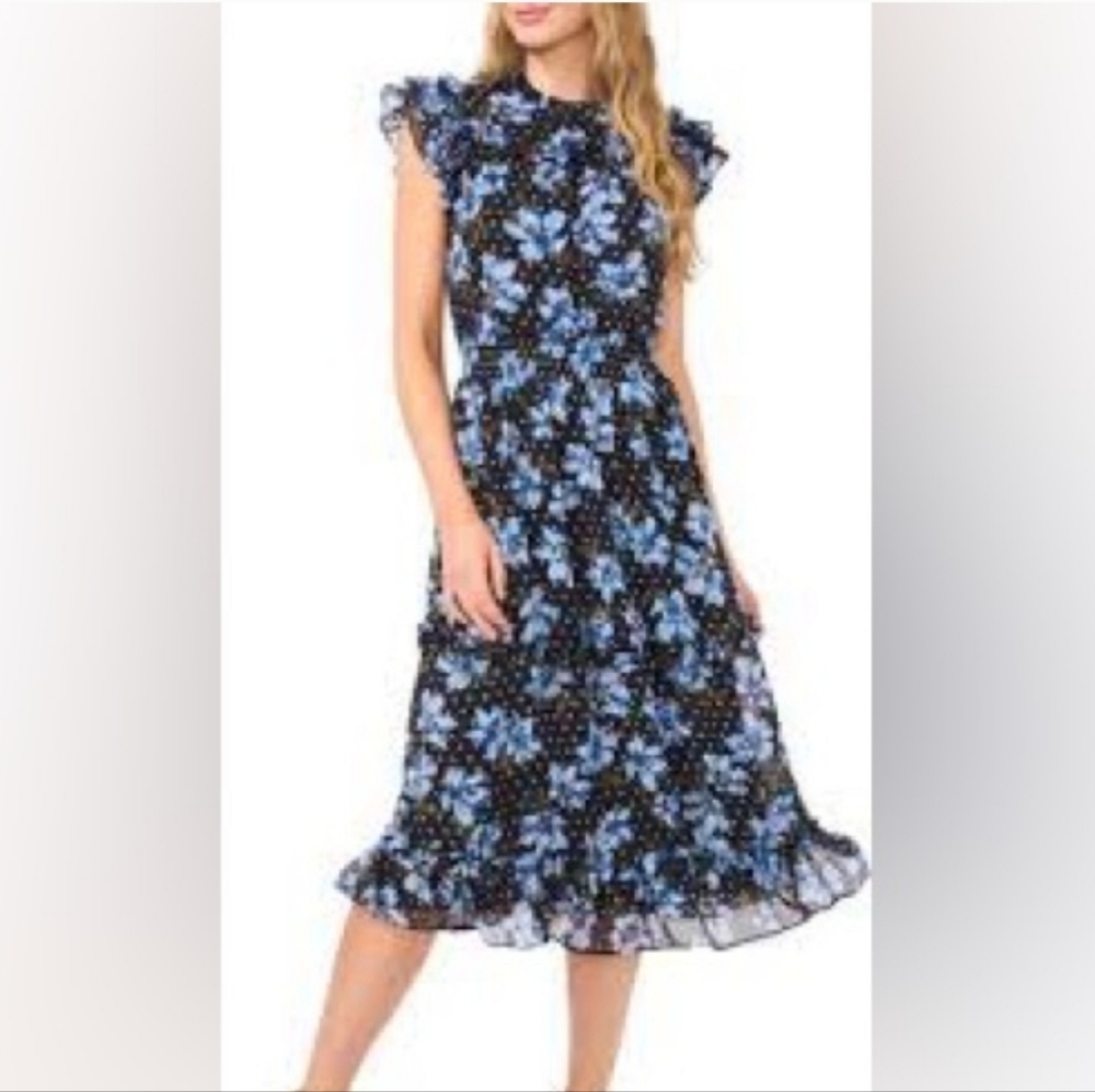 CeCe Blue Floral Midi Dress